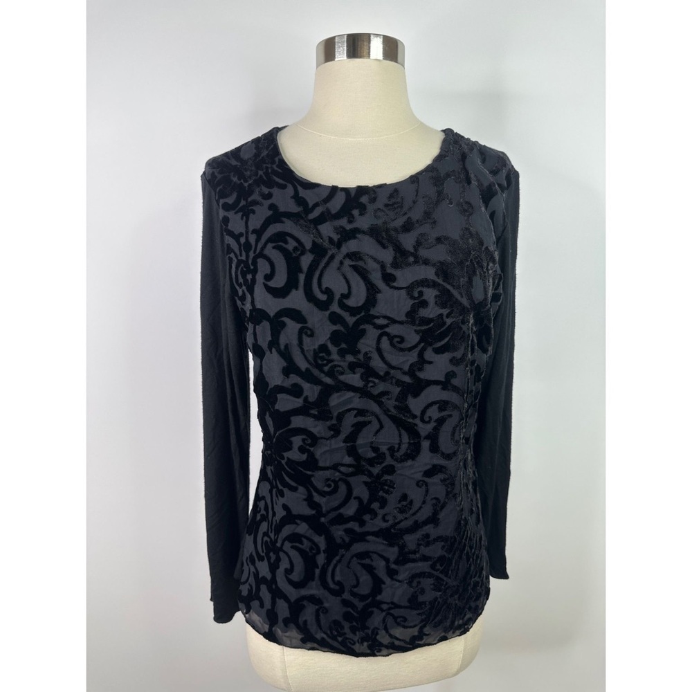 Coldwater Creek Floral Lace Round Neck Long Sleeve Top